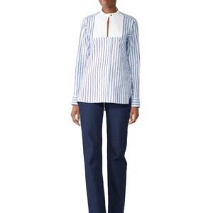 Rosetta Getty Tuxedo Shirt Women's 4 Blue White Long Sleeve High Neck Bib RTR